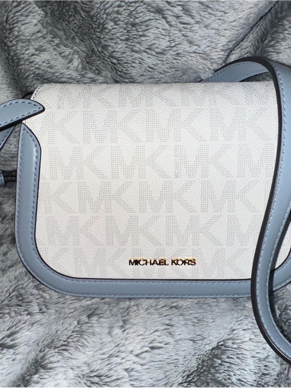 Michael Kors White & Light Blue Signature Crossbody